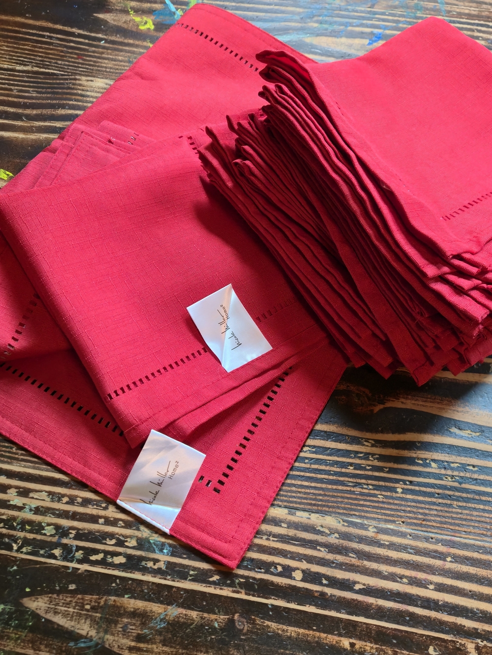 Nicole Miller Bright Red Hemstitch Napkins - Set